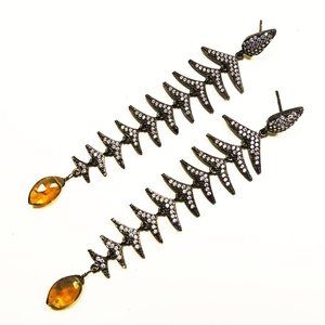 AZAARA Black Rhodium Plated Faceted Citrine & CZ Pave Statement Earrings